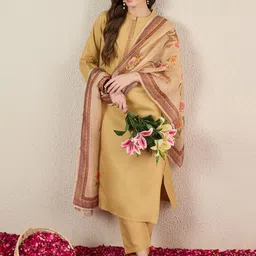 Indo Era Women Solid Kurta with Trousers & Dupatta image 4