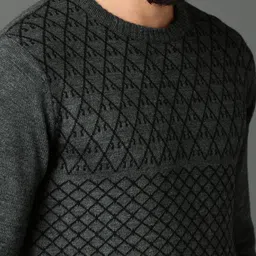 Roadster Men Charcoal Grey Self-Design Pullover image 4