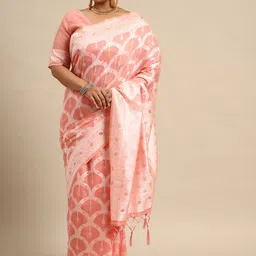 Sztori Ethnic Motifs Zari Linen Blend Banarasi Saree image 3