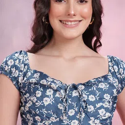 DressBerry Floral Print Smocked A-Line Dress image 4