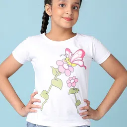 V-Mart Girls Floral Printed Round Neck Cotton T-shirt-picture-12