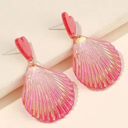 SZN Women's Pink Feather Shaped Drop Earrings-picture-38
