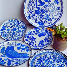 TheYUGO 5-Pcs Blue & White Printed Wall HangingPlates image 2