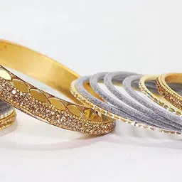 ZULKA Set Of 30 Gold-Plated Zircon Stone Stone-Studded & Beaded Chuda Bangles image 2