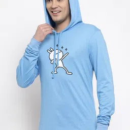 Friskers Men Turquoise Blue Printed Hood T-shirt image 2