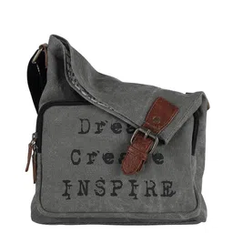 Mona B Grey Upcycled Canvas Printed Messenger Bag image 3