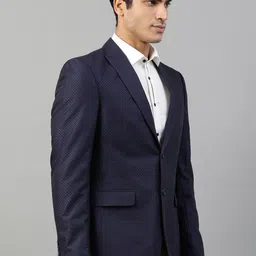harsam Harsham Men Navy Blue Self-Design Regular-Fit Single-Breasted Formal Blazer image 3