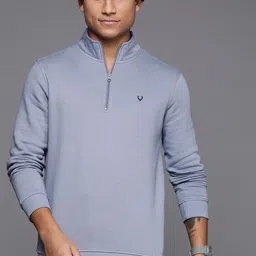 Allen Solly Men Blue Solid Mock Collar Half Zipper Sweatshirt image 3