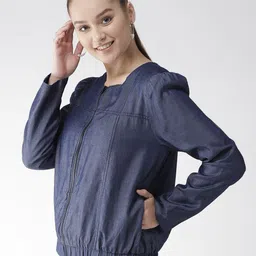 SCOUP Women Navy Blue Solid Tailored Jacket image 3