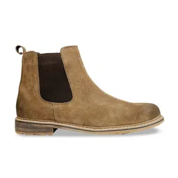 SHENCES Men Olive Green Solid Genuine Leather Mid-Top Lightweight Chelsea Boots image 2