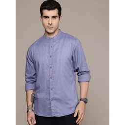 The Roadster Lifestyle Co. Solid Band Collar Casual Shirt image 2