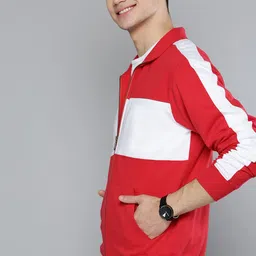 Mast & Harbour Men Red & White Colourblocked Sweatshirt image 4