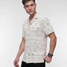 FCUK Men Smart Striped Textured Cuban Collar Casual Shirt image 5