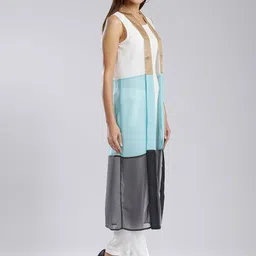 W White & Blue Colourblocked Sheer Longline Shrug image 2