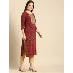 Anouk Women Maroon Ethnic Motifs Printed Thread Work Kurta image 5