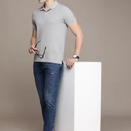 French Connection Men Pure Cotton Comfy Tapered Fit Mid-Rise Mildly Distressed Jeans image 4