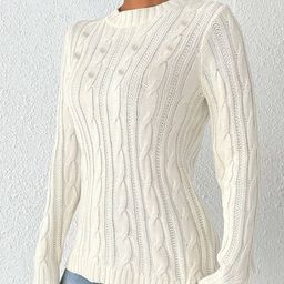 bebe Women Pearl-Embellished Cable Knit Pullover image 2