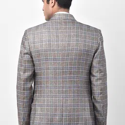 LUXURAZI Men Beige & Black Checked Single-Breasted Tailored Fit Blazer image 5