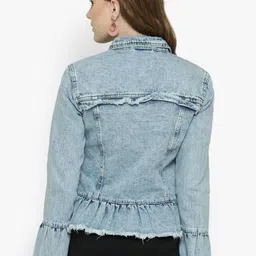 Kotty Women Blue Solid Denim Jacket image 2