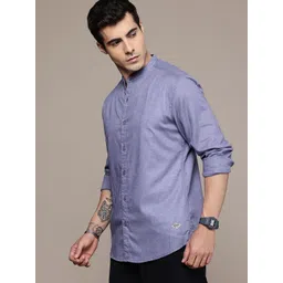 The Roadster Lifestyle Co. Solid Band Collar Casual Shirt image 4