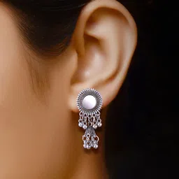 DIVASTRI Set of 4 Silver Plated Dome Shaped Oxidised Jhumkas image 5