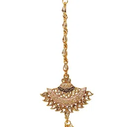 ANIKAS CREATION Gold-Plated Pink & Beige Stone-Studded Beaded Enamelled Sustainable Handcrafted Jewellery Set image 2