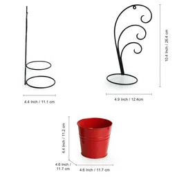 ExclusiveLane Red Bucket Iron Wall Planter Pots with Curved Holder image 2