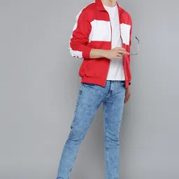 Mast & Harbour Men Red & White Colourblocked Sweatshirt image 3