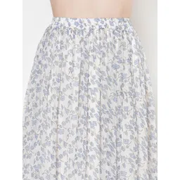 Cation Women White & Blue Floral Printed Flared Midi Skirt image 5