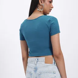 glitchez Elegant Slits Ruched Square Neck Crop Fitted Top image 4