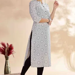 Anouk White Geometric Printed Notch-Neck Straight Kurta image 2