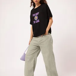 glitchez Typography Printed Relaxed Fit T-shirt image 2