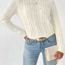 bebe Women Pearl-Embellished Cable Knit Pullover image 3