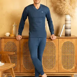 Lux Cottswool Men Blue Solid Cotton Thermal Bottom image 4