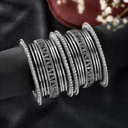 Peora Women Silver-Plated 18Pcs Metal Bangles Set-picture-11