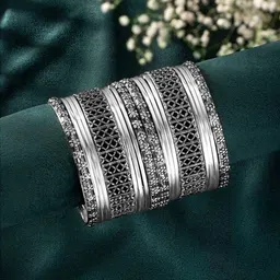 Peora Women Silver-Plated 17Pcs Metal Bangles Set-picture-22