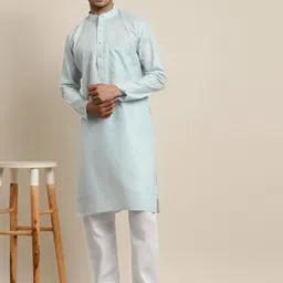 Anug by SOJANYA Men Turquoise Blue Kurta with Pyjamas image 5