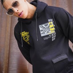 The Indian Garage Co Men Black Printed Hooded Sweatshirt-picture-44