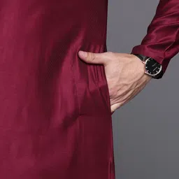 Indo Era Men Maroon Asymmetric Liva Kurta image 5