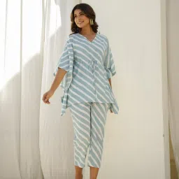 Clt.s Blue Cotton Striped Kaftan and Pant-picture-20