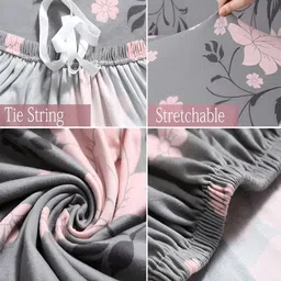 HOKIPO Grey & Pink Printed 4 Seater Elasticated Sofa Cover With Arms image 4