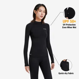 olaian Women Surfing Beachwear T shirt Long Sleeve UV Protection UPF50+ Black-picture-12