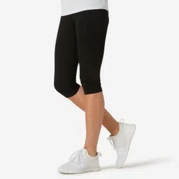 Women's Cotton Gym Cropped Legging Slim fit 500 - Black-image-52