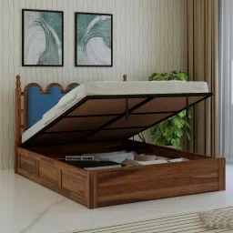 vintage home Heritage Sheesham Wood King Size Bed With Hydraulic Storage in Provincial Teak Finish image 1