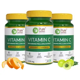 Pure Nutrition Vitamin C Supplement with Natural Orange & Amla Peel Extract for Men & Women Immunity & Glowing Skin - 60 Veg Tablets (Pack of 3)-picture-15