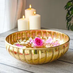 BEHOMA Gold-Toned Aluminum Pumpkin Design Urli Decorative Bowl-image-19