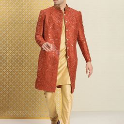 House of Pataudi Men Thread Work Embellished Jashn Sherwani Set-picture-38