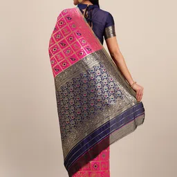 Mitera Pink & Gold-Toned Silk Blend Woven Design Kanjeevaram Saree image 5