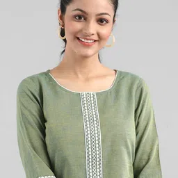 AURELIA Women Green & White Yoke Design Kurta image 2