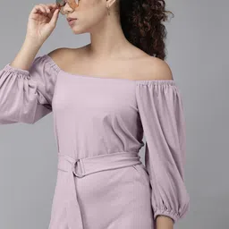 Roadster Purple Solid Off-Shoulder Sheath Dress-picture-18